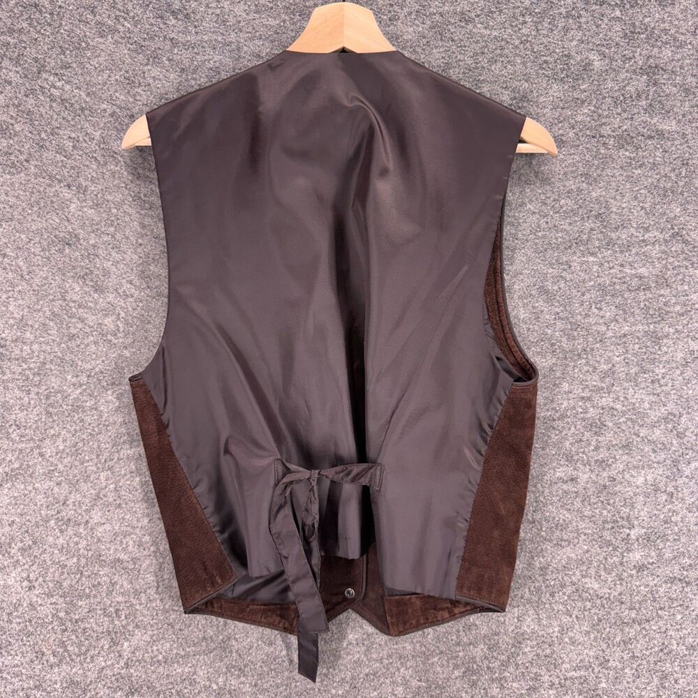 Marsh Landing Suit Vest Men M Medium Brown Button Up V-Neck Leather Sleeveless - Picture 2 of 6